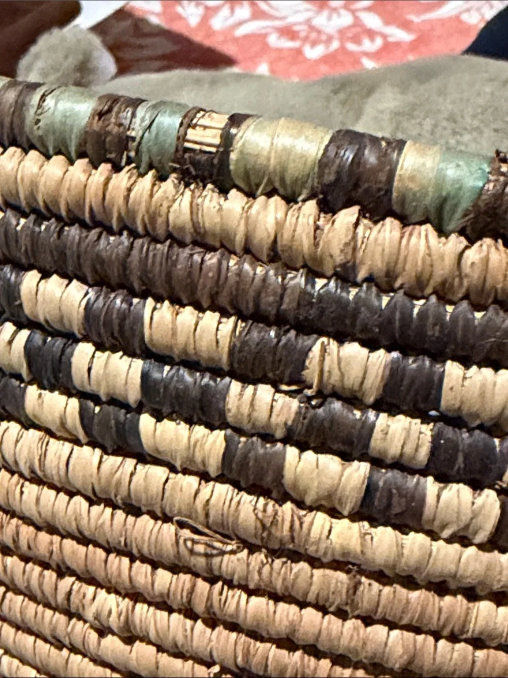 Handwoven Natural and Brown turquoise orange Basket very beautiful color